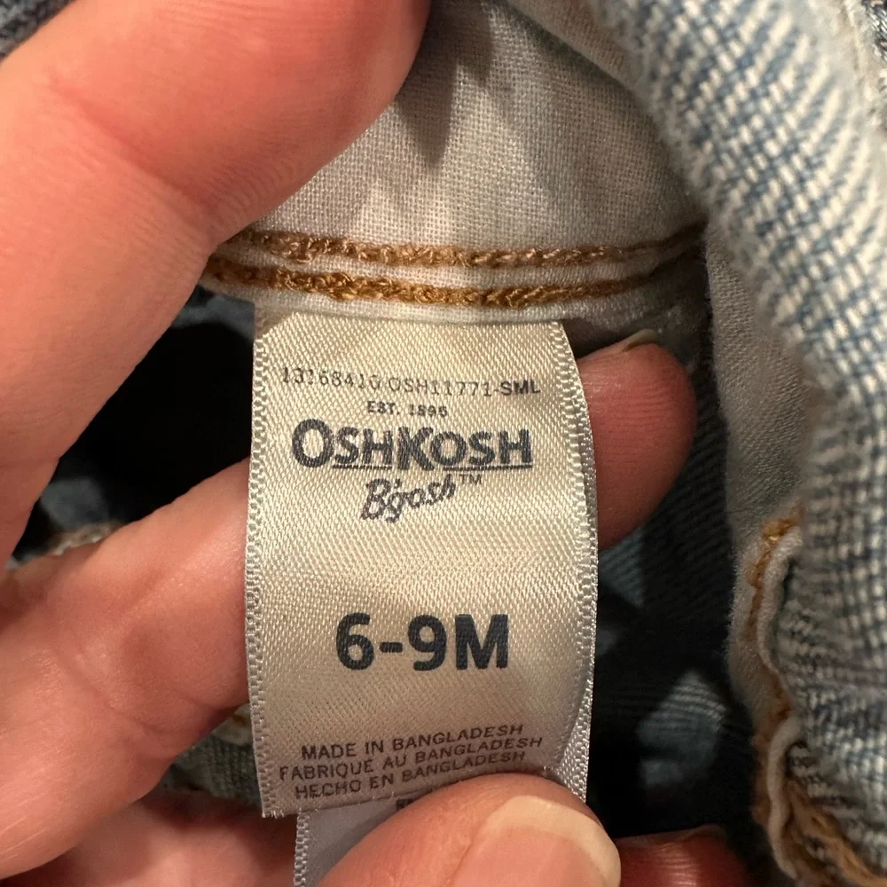 OshKosh B'gosh‎ Light Blue Denim Overalls with Flower Accents 6-9 months
